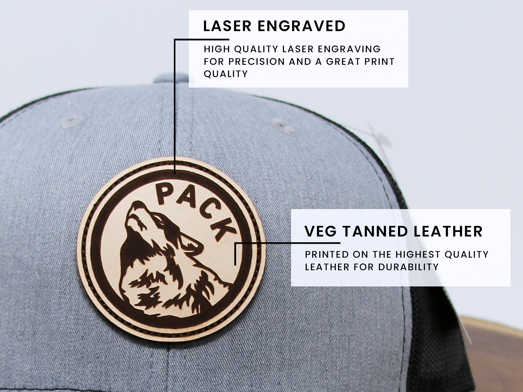Laser-engraved leather patches